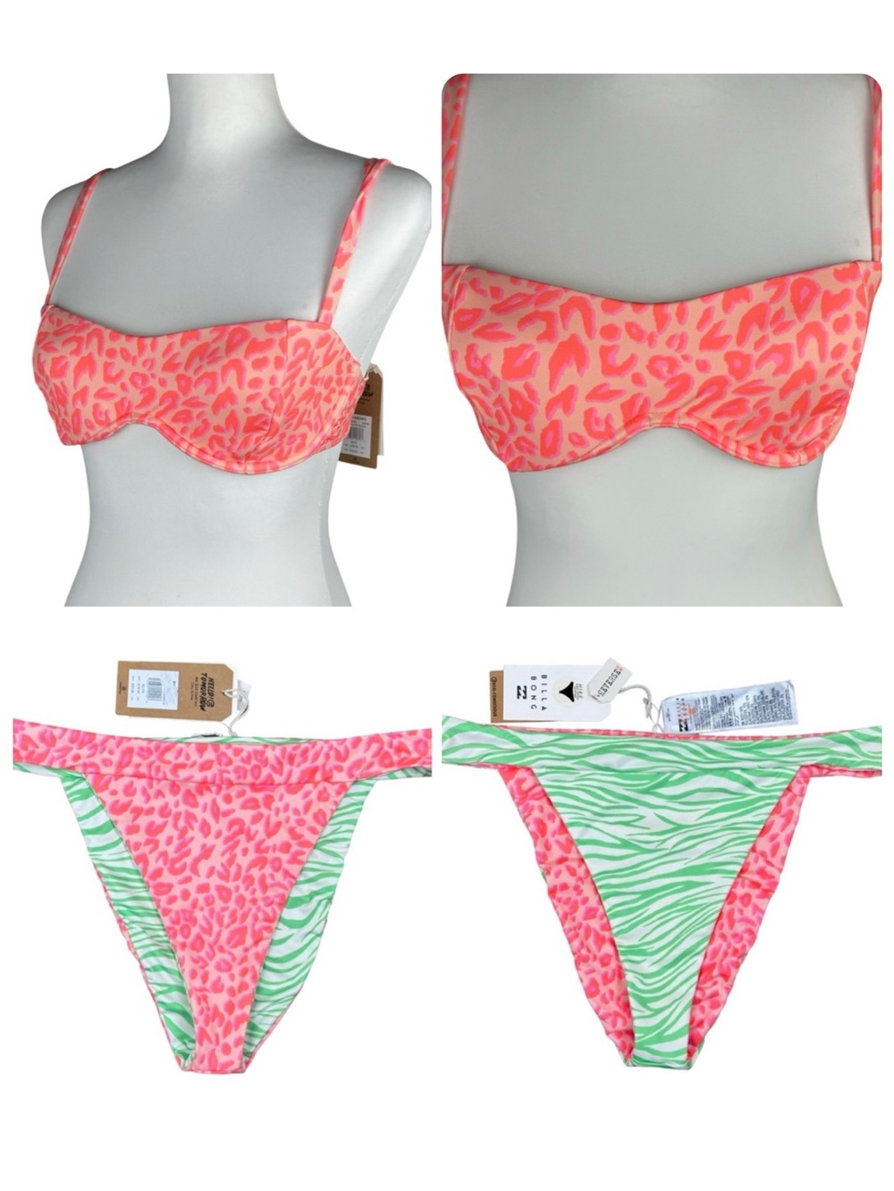 NWT Billabong Lei Low Olivia Underwire Top Reversible Hike Bikini Bottom Set